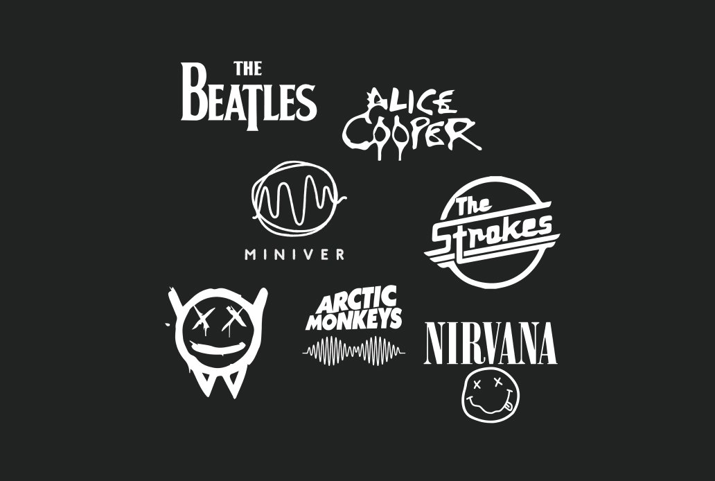 Logotypes of different Indie rock Bands next to Miniver logo
